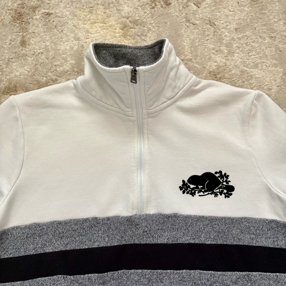 Roots Tri-Coloured Half Zip Logo Swearshirt Size Xsmall - Picture 5 of 10